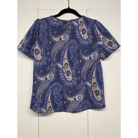 Anthropologie Demeter Paisley Knit Top Sparkly Puff Shoulder, Size Small - Picture 4 of 9